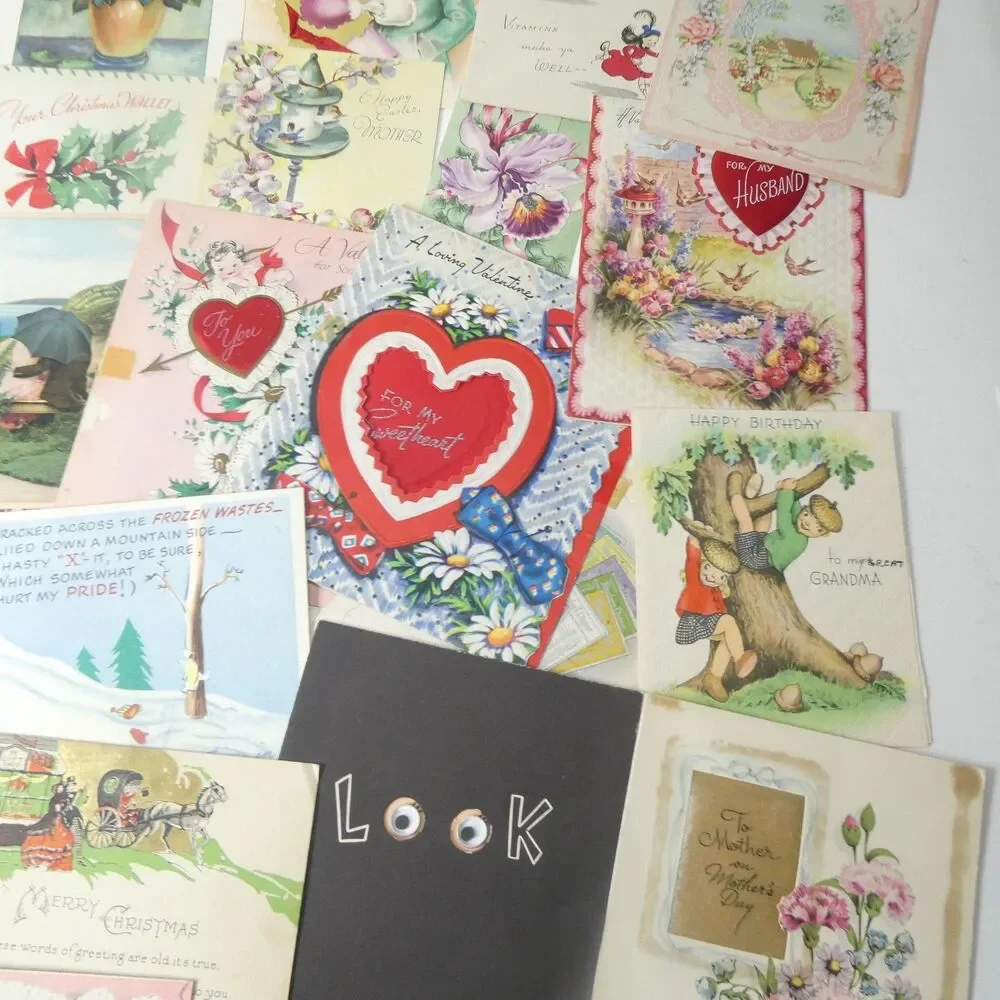 Lot Vintage Holiday Greeting Cards Valentines Birthday Christmas Used